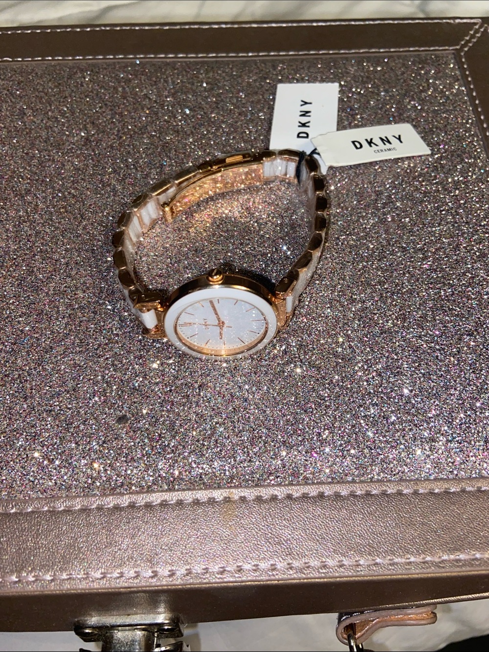 DKNY Rose Gold and White Ceramic Women's Bracelet Watch
